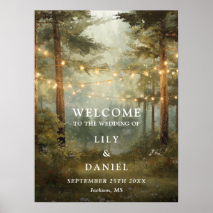 Póster Luces de Cadena de Bosque Rústico Letrero de Bienv