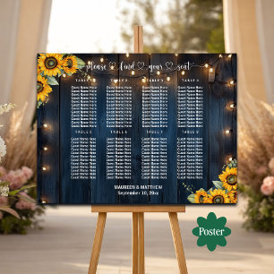 Póster Luces de cadena de madera azul 8 mesas Boda asient