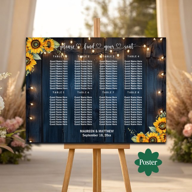 Póster Luces de cadena de madera azul 8 mesas Boda asient (Subido por el creador)