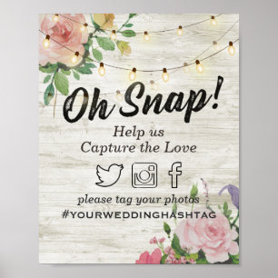 Póster Luces de Cadena Floral de Madera con Hashtag de Bo