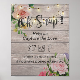 Póster Luces de Cadena Floral de Madera Signo de Boda Sna