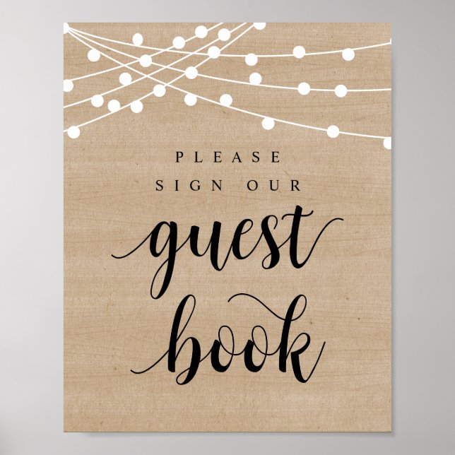 Póster Luces de Cadena, Letrero de Boda Nuestro Libro de  (Frente)