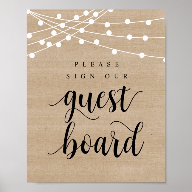 Póster Luces de Cadena, Letrero de Boda Nuestro Tablero d (Frente)