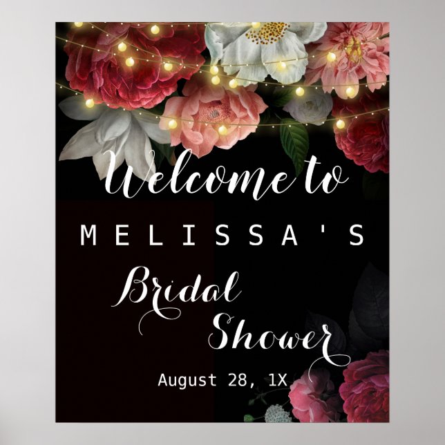 Póster Luces de cadena rústicas florales de Borgoña para  (Frente)