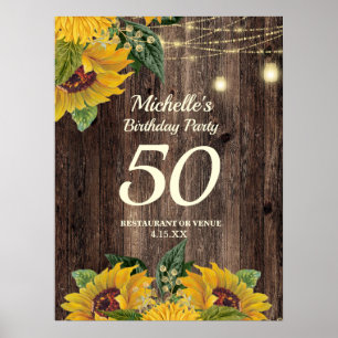 Póster Luces de Cadenas de Girasoles Cumpleaños 50 Años o