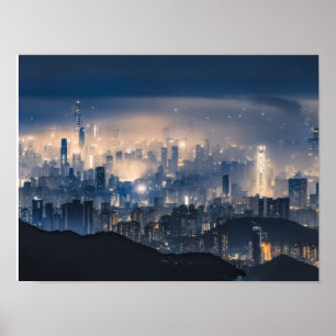 Póster "Luces de ciudad en lienzo nocturno - Muro urbano