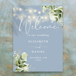 Póster Luces de Cuerda Azules Polvorientas Flores Bodas B