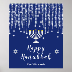 Póster Luces de Cuerda Azules y Plateadas Feliz Janucá