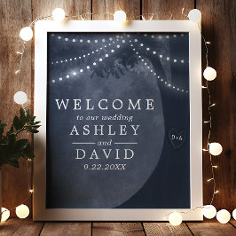 Póster Luces de Cuerda de Árbol Talla Iniciales Boda Rúst