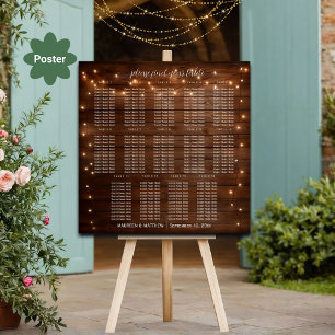Póster Luces de cuerda de madera marrón 14 mesas Boda asi
