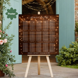 Póster Luces de cuerda de madera marrón 15 mesas Boda asi