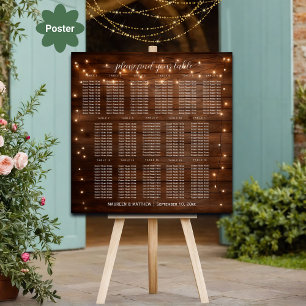 Póster Luces de cuerda de madera marrón 16 asientos Boda