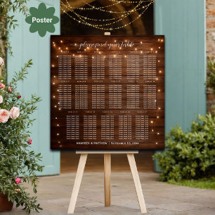 Póster Luces de cuerda de madera marrón 17 asientos Boda