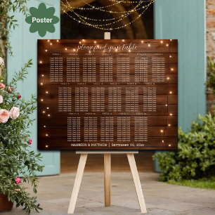 Póster Luces de cuerda de madera marrón 18 mesas Boda asi