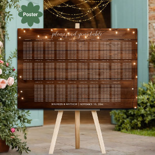 Póster Luces de cuerda de madera marrón 28 mesas Boda asi