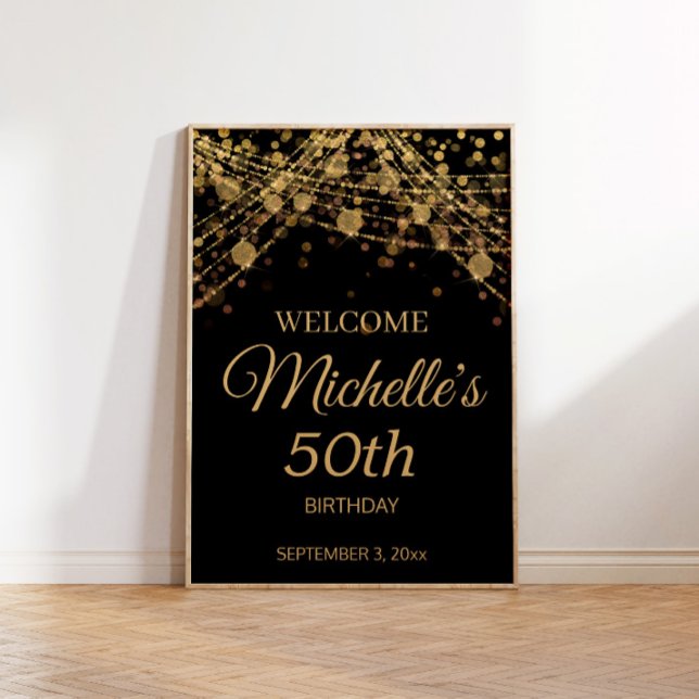 Póster Luces de Cuerda de Oro Negro Bienvenido 50 Cumplea (Subido por el creador)