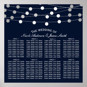 Póster Luces de Cuerda de Plata Azul Asientos de Boda Mod