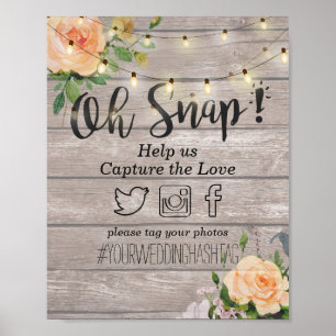 Póster Luces de cuerda floral de madera Oh Boda de etique