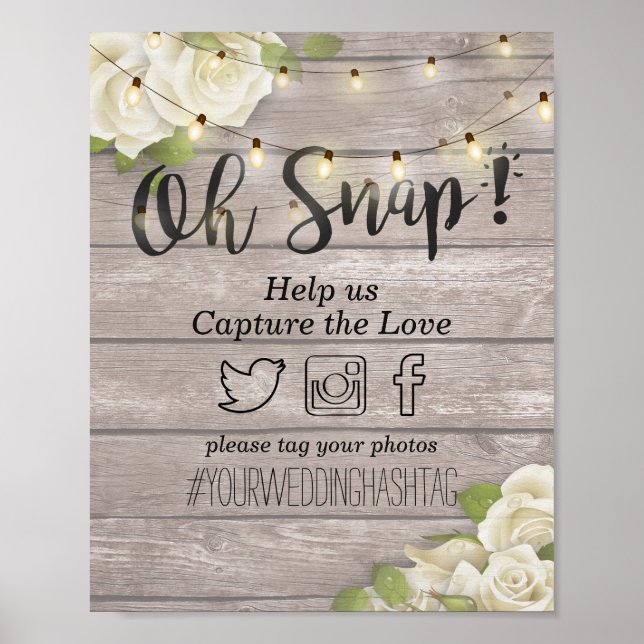 Póster Luces de cuerda floral de madera Oh Boda de etique (Frente)