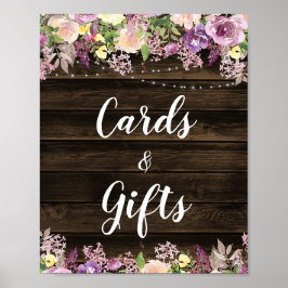 Póster Luces de Cuerda Florales Moradas Rústicas Tarjetas