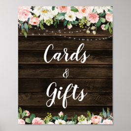 Póster Luces de Cuerda Florales Rosa Rústico Tarjetas y R