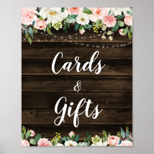 Póster Luces de Cuerda Florales Rosa Rústico Tarjetas y R