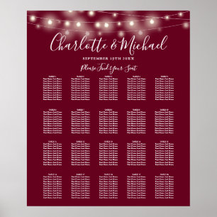 Póster Luces de Cuerda Gráfica de Asientos de Boda Borgoñ