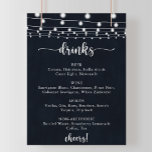 Póster Luces de cuerda rústicas Boda Rótulo del menú Bebi<br><div class="desc">Este rústico símbolo de la carta de bebidas bodas con luces de cuerda es perfecto para un boda sencillo. El diseño presenta bonitas luces de cuerda pintadas a mano en un fondo azul oscuro.</div>