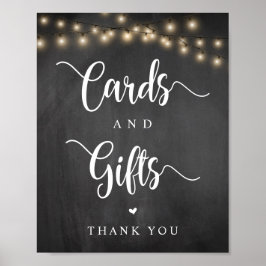 Póster Luces de cuerdas, chalkboar, tarjetas de boda y re