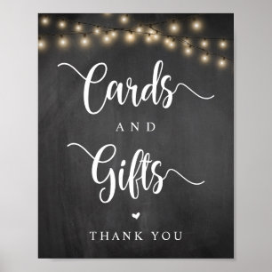 Póster Luces de cuerdas, chalkboar, tarjetas de boda y re