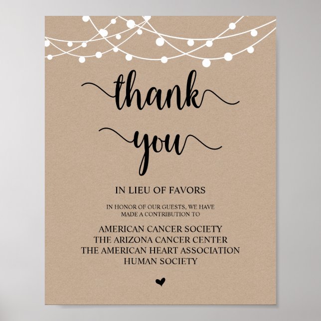 Póster Luces de cuerdas, donación de Bodas, contribución (Frente)