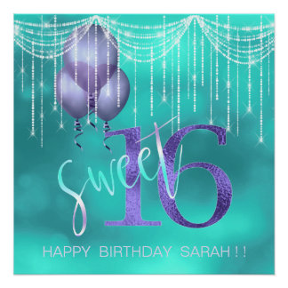 Póster Luces de cuerdas y globos dulces 16 TealPurple ID4
