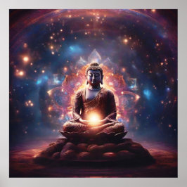 Póster Luces de curación que meditan al Buda