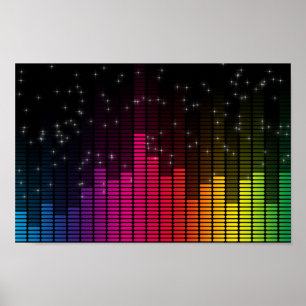Póster Luces de discoteca ecualizador volumen de música