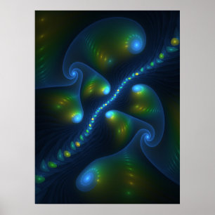 Póster Luces de fantasía abstracto azul verde amarillo fr