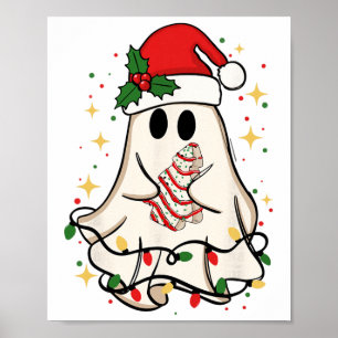 Póster Luces De Fantasma Lindas Árbol Tarta Feliz Navidad