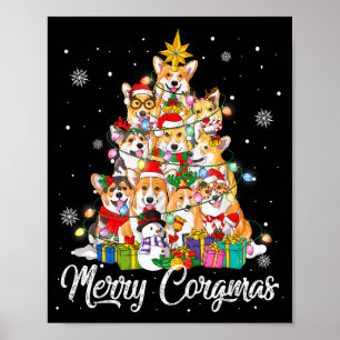 Póster Luces de Hada de árbol de Navidad de Corgi Merry C