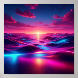 Póster Luces de horizonte neón surrealista de vuelta a la