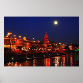 Póster Luces de Kansas City Plaza bajo una luna llena