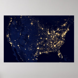 Póster Luces De La Ciudad De Estados Unidos De Noche.