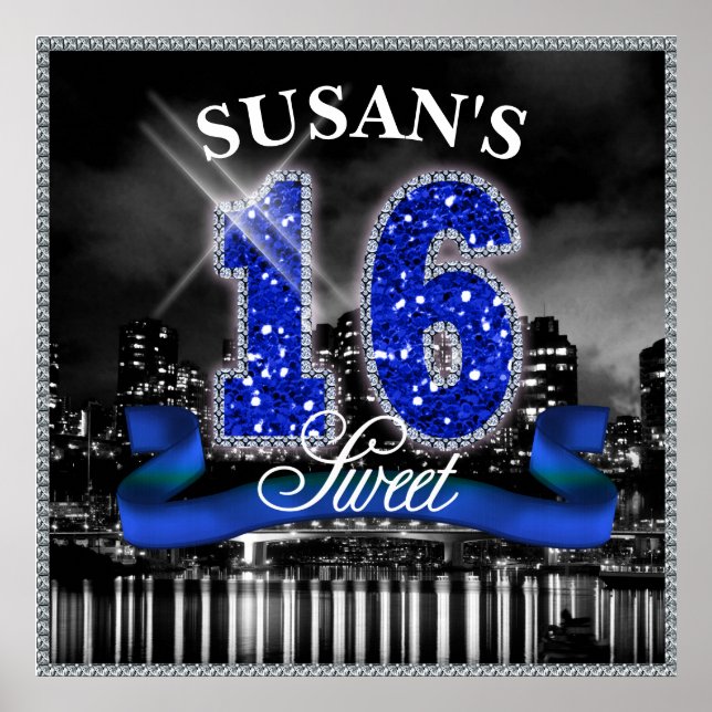 Póster Luces de la ciudad dulces Dieciséis ID118 azules (Frente)
