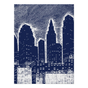 Póster Luces de la ciudad nocturna paisaje urbano horizon