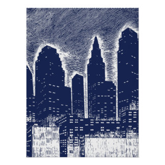 Póster Luces de la ciudad nocturna paisaje urbano horizon