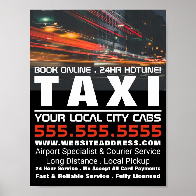 Póster Luces de la ciudad, publicidad de empresa de taxi (Frente)