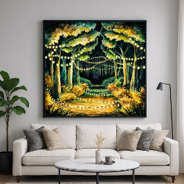 Póster Luces de los bosques nocturnos - Whimsical Painter