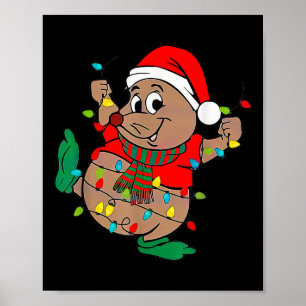 Póster Luces de los Navidades Cute Santa Gus