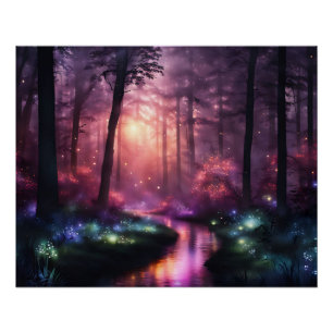Póster Luces de luciérnagas en los bosques