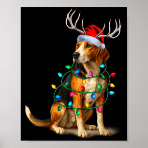 Póster Luces de Navidad American Foxhound Gorro de Santa