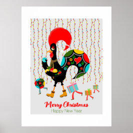 Póster Luces de navidad, baubles, regalos y Rooster