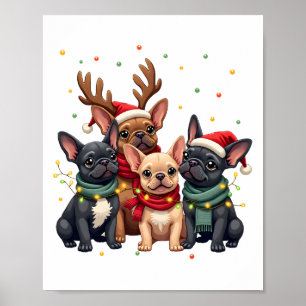 Póster Luces de Navidad Bulldogs Franceses Perro Xmas Fre